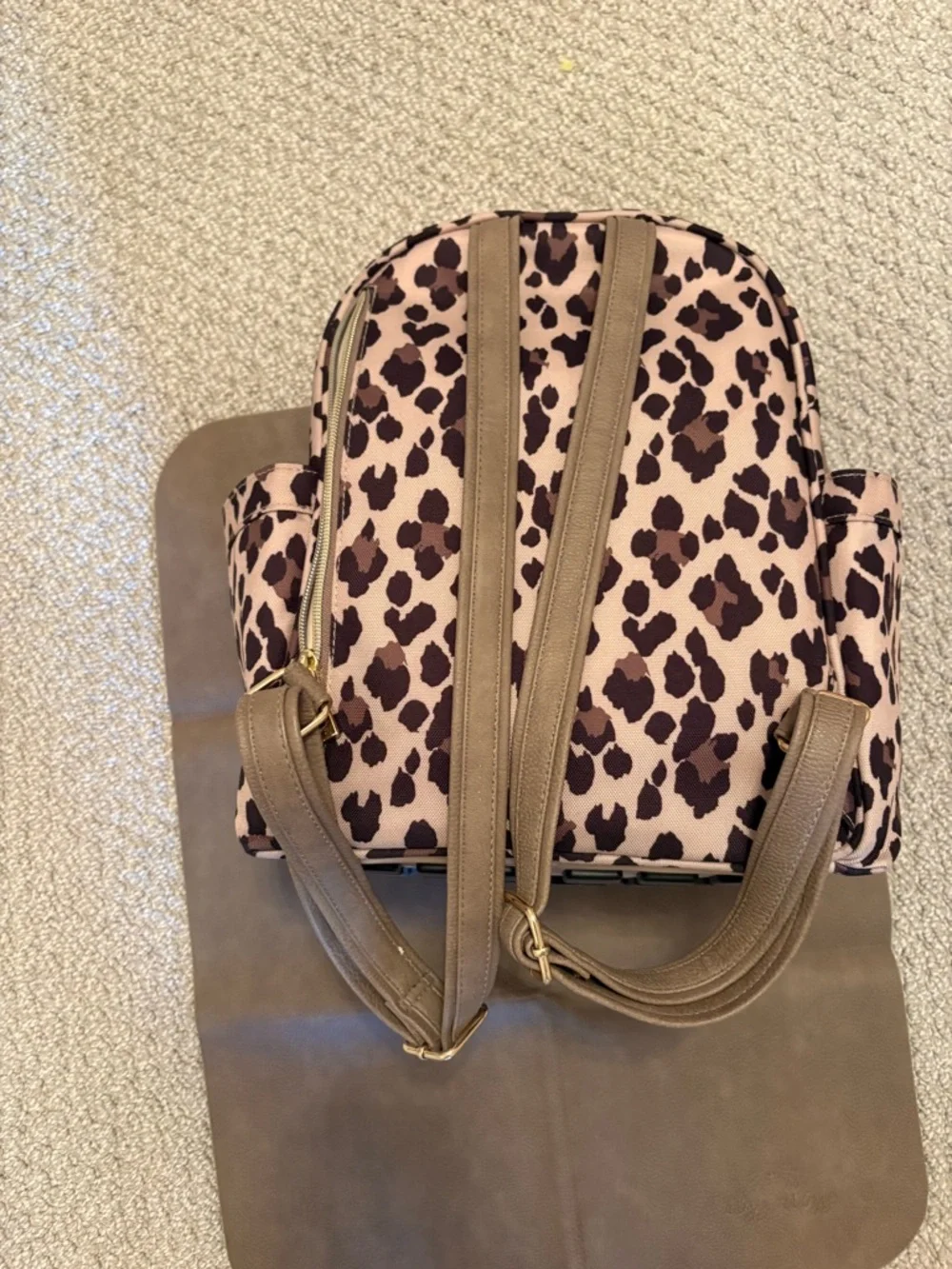 Itzy Ritzy Leopard Print Convertible Diaper Backpack - Taupe